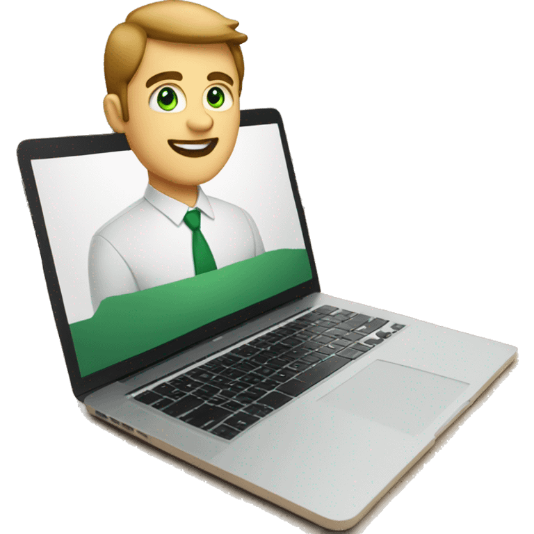 white man with green eyes and red mouth working MacBook emoji