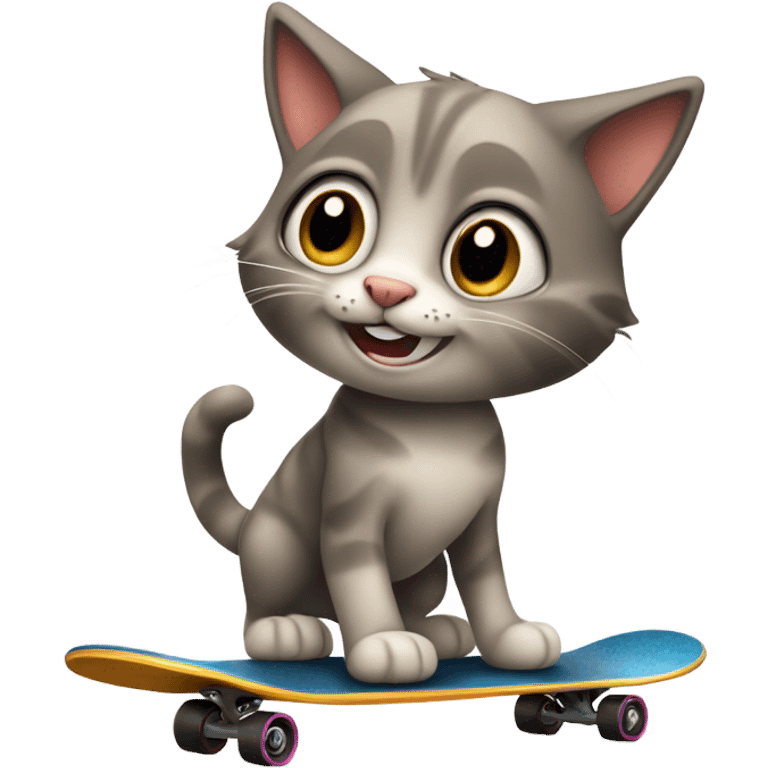 Cat skateboarding, kawaii emoji