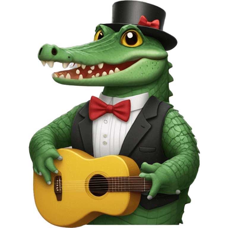 Crocodile with a bow tie butterfly plays the accordion emoji