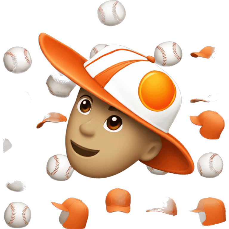 Red and white baseball hat with picture of an orange on the hat emoji