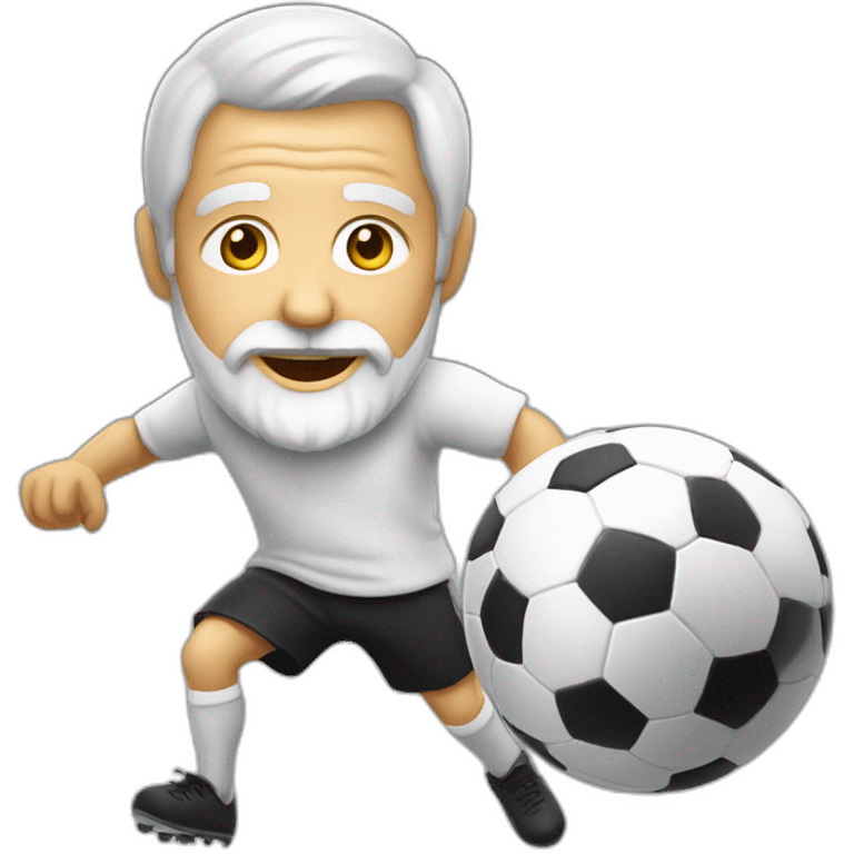 old white man with beard playing soccer magic emoji