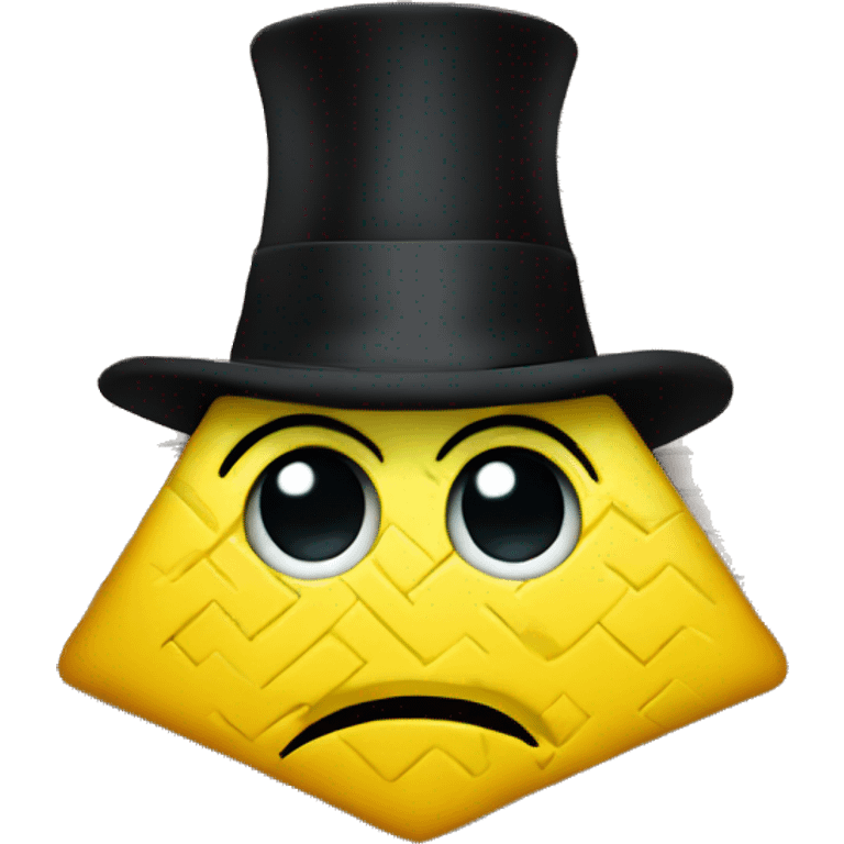 yellow triangle with top hat with brick pattern and one eye emoji