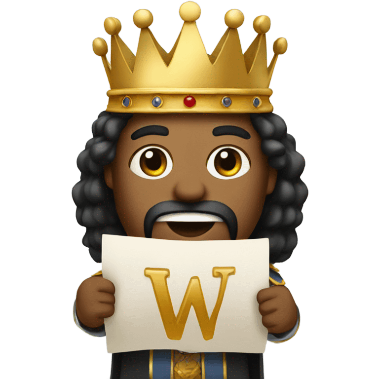 King holding the letter W on paper emoji