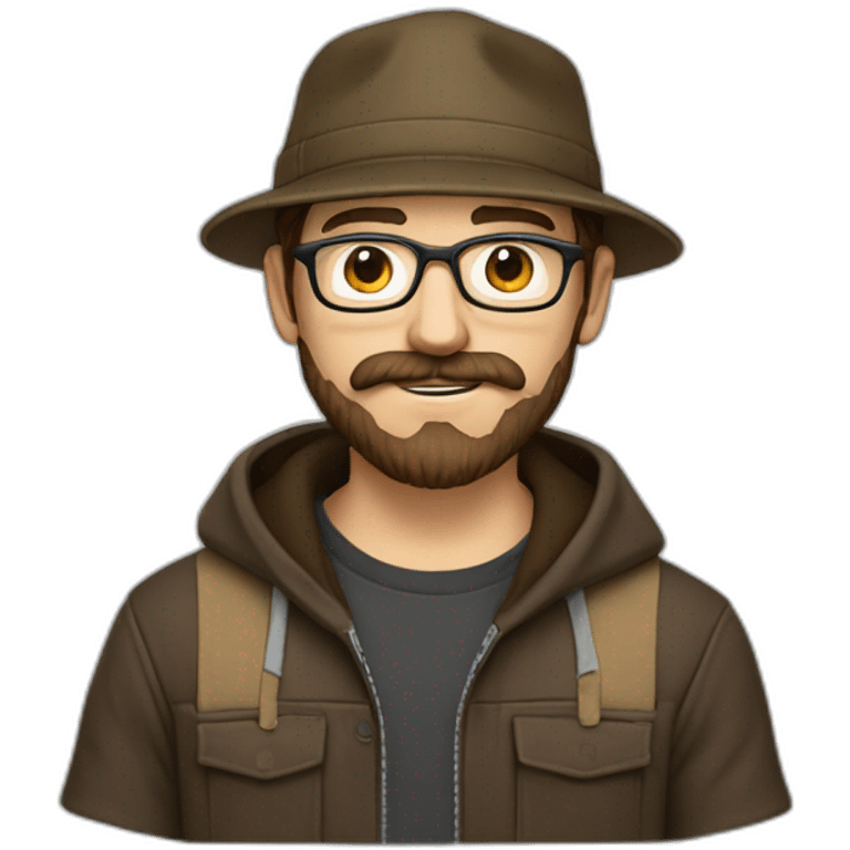 it nerd hoodie fisher hat and mustache and beard brown hair emoji