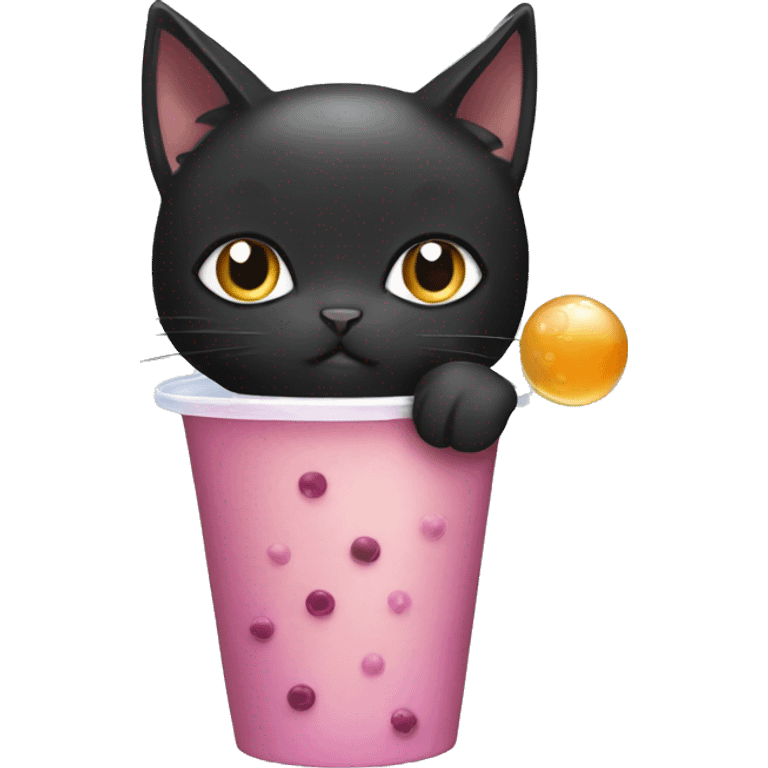 Black cat drink bubble tea emoji