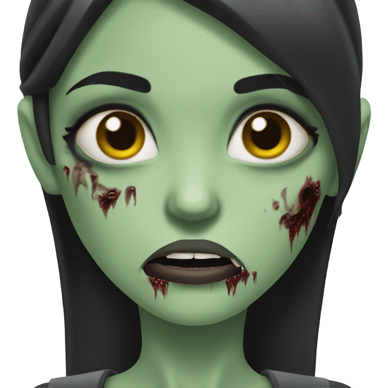 girl zombie with black long hair with teeth and serious face  emoji