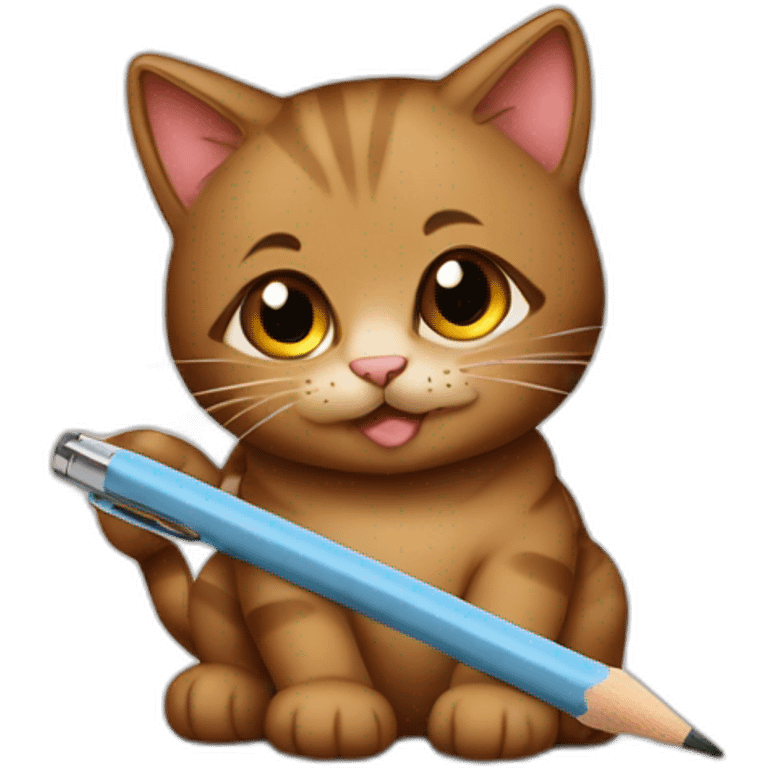 a brown cute kitty with pensil emoji