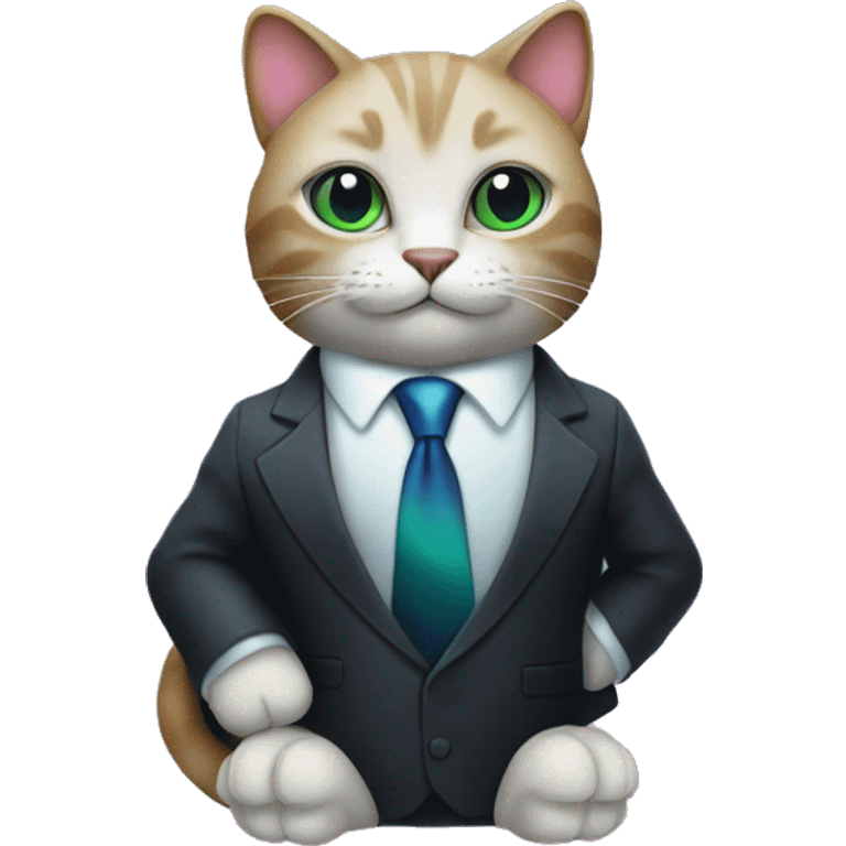 Cat wearing Dark iridescent business suit glowing emoji