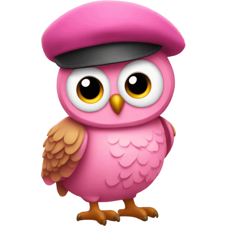 Pink owl wearing a beret emoji