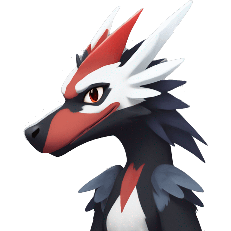 Black Cool Edgy Anthro Noivern-Nargacuga-Silvally-Sergal-Fakémon  with White and Red Edgy markings emoji