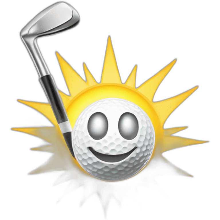 Happy Golf Emoji  Description A golf ball with a big smiley face, teeing off with a golf club. The sun is shining in the background. emoji