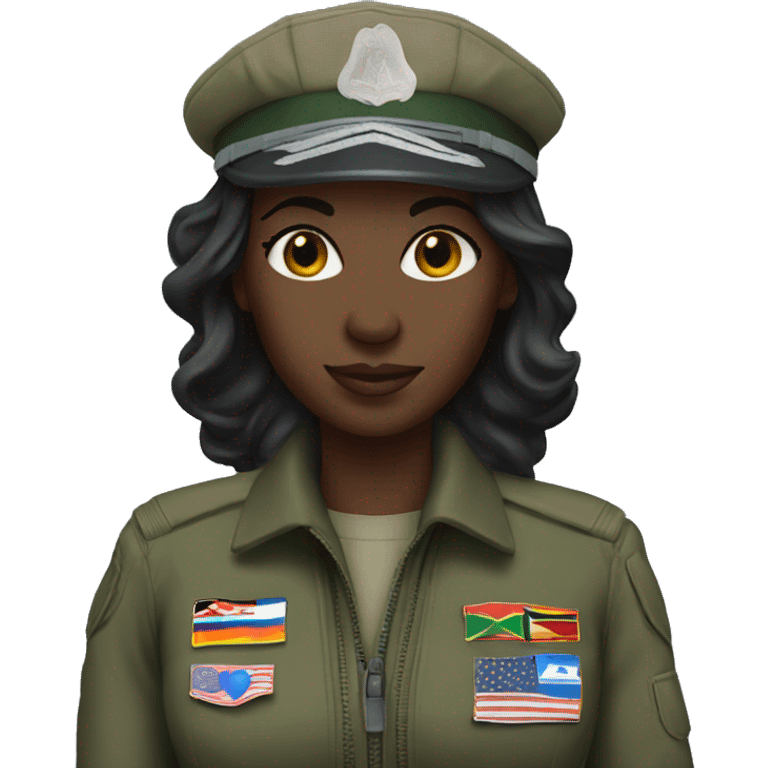 African woman jet pilot in military overall emoji