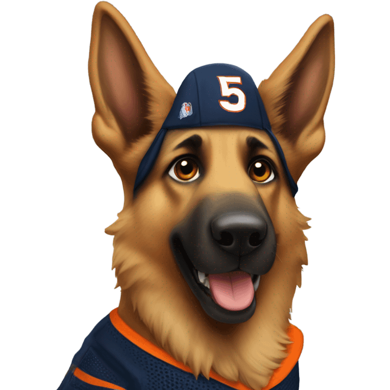 German Shepard with broncos jersey Number 15 on shoulder emoji