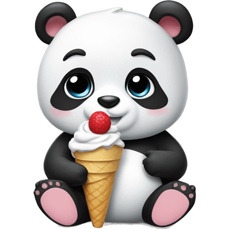 Panda eating ice cream with a bow  emoji