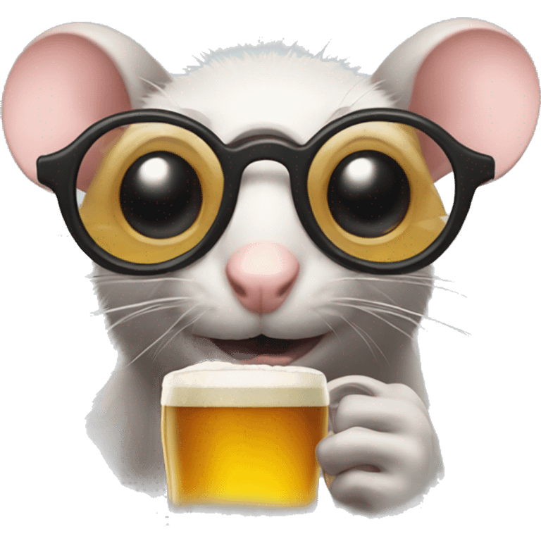 Rat with eye glasses and a beer emoji