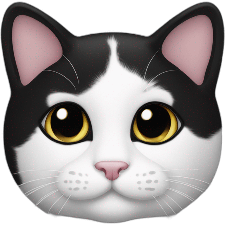 a black and white cat, black on half of the face but with black near ears. The rest is white, his name is oreo emoji