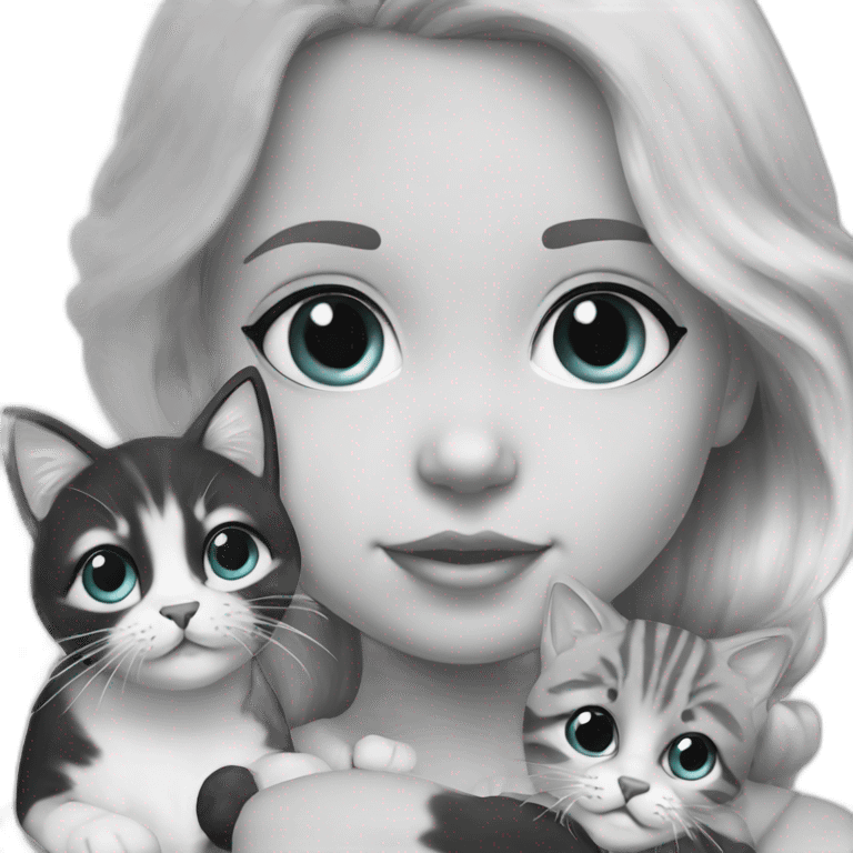 Baby girl with 2 cats black and white emoji