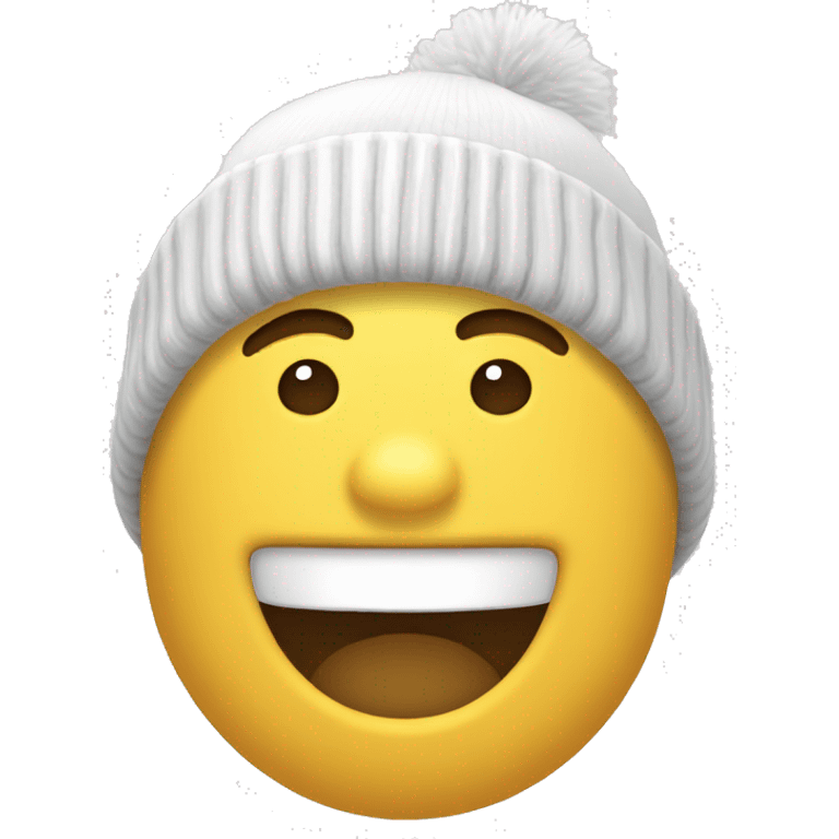 chico piel blanca, riendo , gorro de lana color moztaza emoji