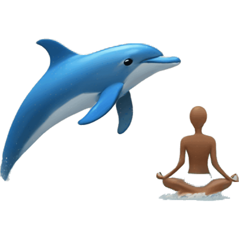 Person meditating on a beach with a dolphin leaping out of the water emoji