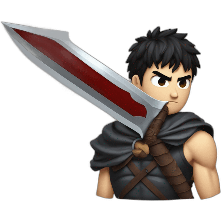 angry berserk guts carrying a huge sword on his shoulder framed on his bust emoji