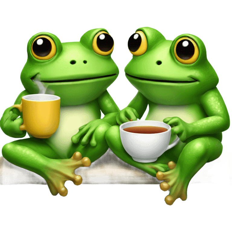 Twin frogs relaxing with a hot tea emoji