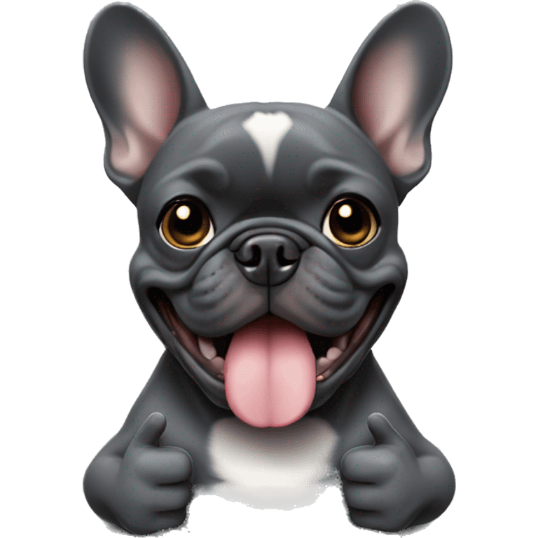 dark grey french bulldog doing thumbs up emoji