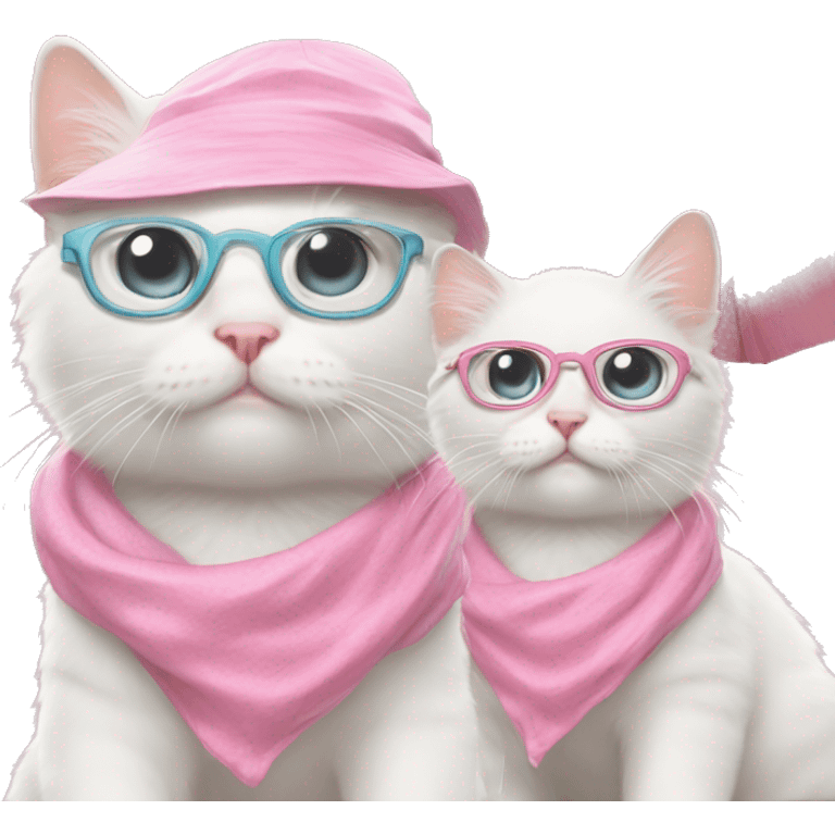 White cat wearing glasses hat and beach clothes cute pink emoji