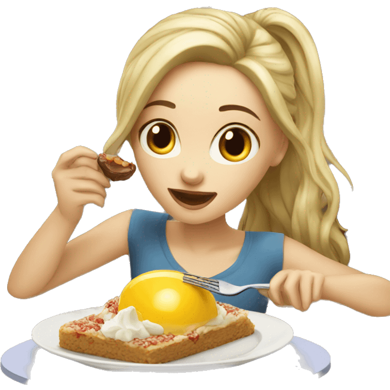 White skin girl eating desert on a table emoji