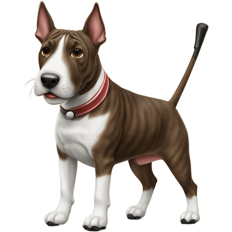 Golfing brindle bull terrier  emoji