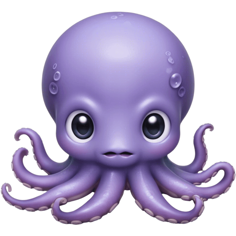 Cinematic Cute Shy Baby Octopus Portrait Emoji, Tentacles tucked slightly inward in an adorably bashful pose, featuring a softly glowing, round light blue-purple body with enormous, soulful eyes peering out timidly, Simplified yet irresistibly adorable features, highly detailed, glowing with a delicate, soothing marine radiance, high shine, quiet yet expressive, stylized with an air of gentle mystery, soft glowing outline, capturing the essence of a tiny, shy deep-sea creature that seems as if it could slowly peek out and explore the world with cautious curiosity! emoji