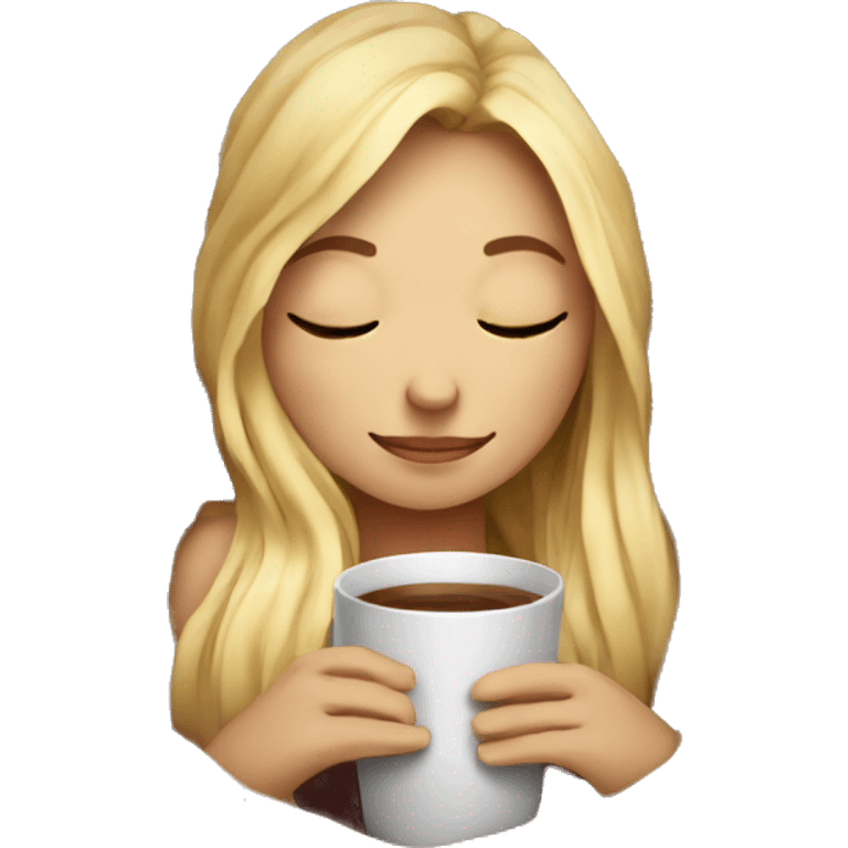 girl inside a blanket sipping coffee eyes closed blonde emoji