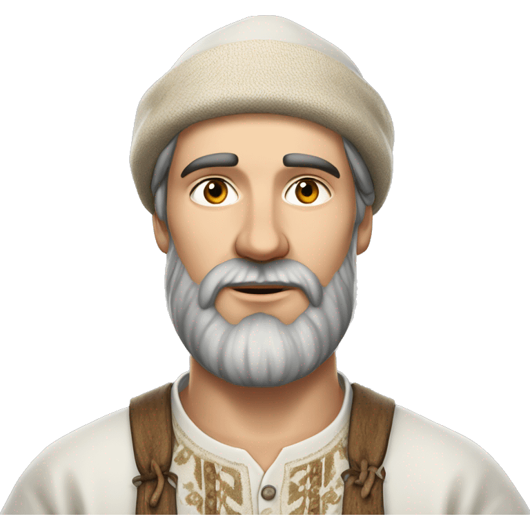 photorealistic white slavic peasant with beard portrait, Slavic ethnic clothing emoji