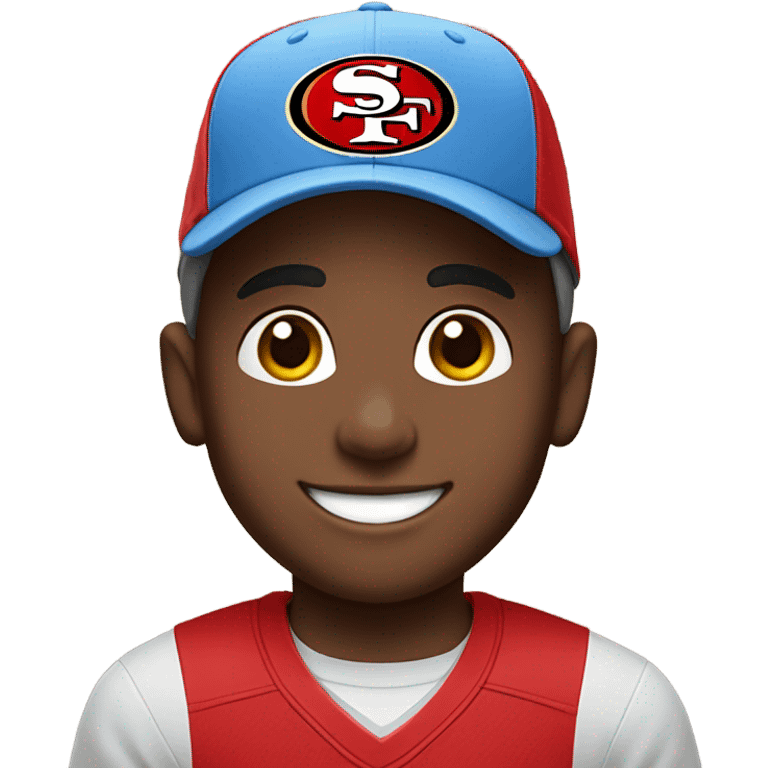 smiling boy in blue shirt add 49ers hat  emoji