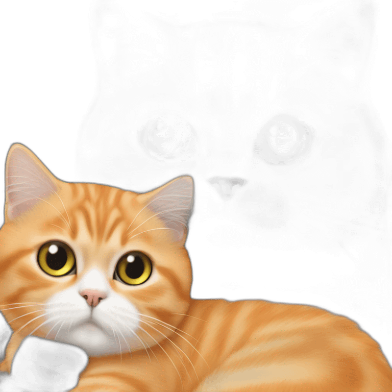 Orange persian young cat hugs the grey british shorthair cat emoji