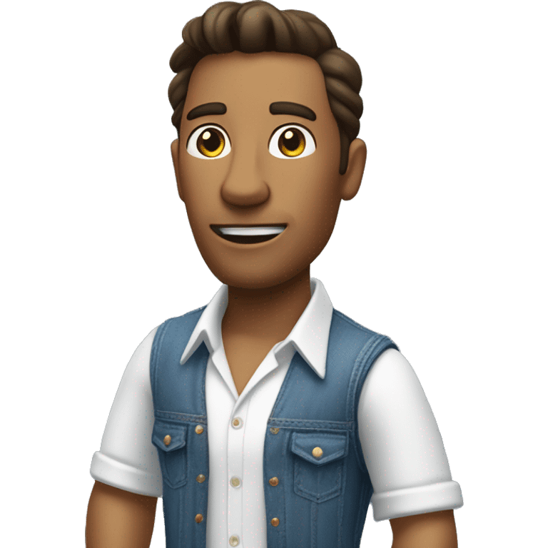 taned man in a blue jeans and white collar, telling something in an open pose emoji