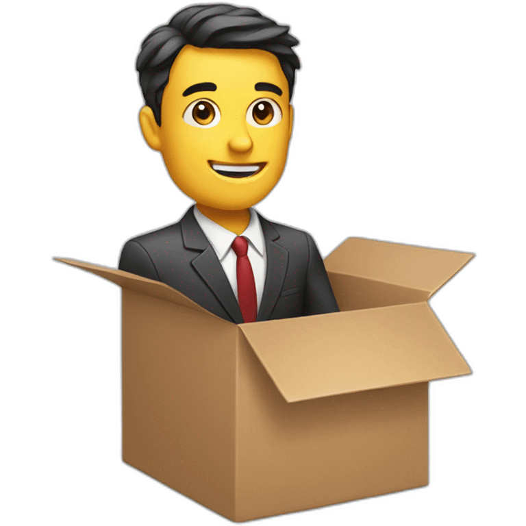 business man sticking out of box emoji