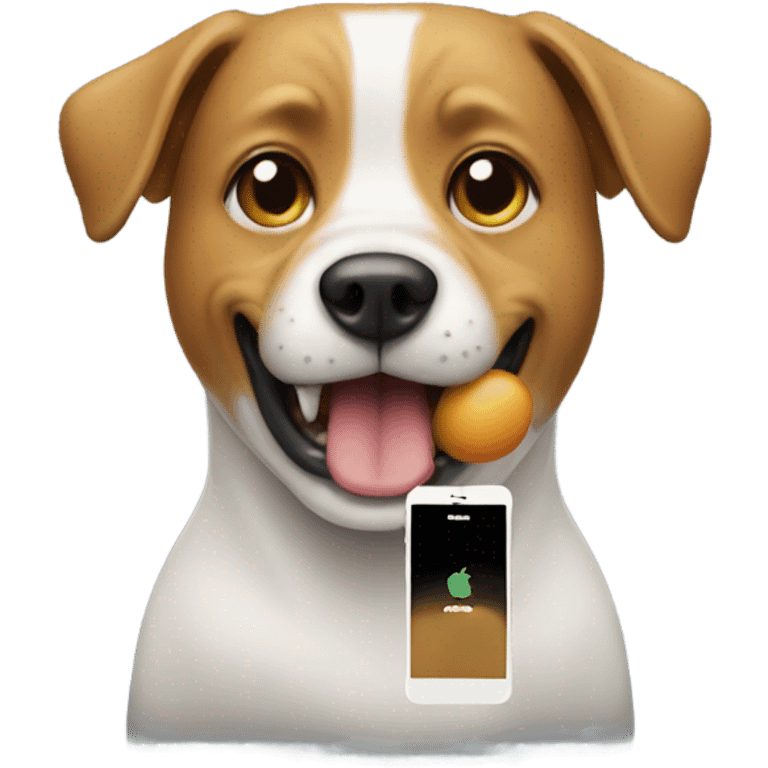 a dog with an iphone emoji