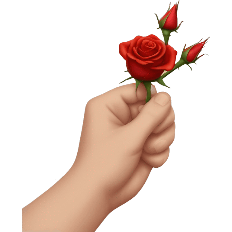 An image of a hand holding a rose, with a thorn gently piercing the skin, creating a subtle red mark emoji