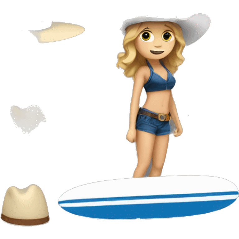 White Girl surfing a wave wearing a cowboy hat emoji