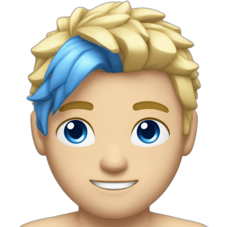 Muscular boy, shirt off, blond hair with blue  eyes  emoji