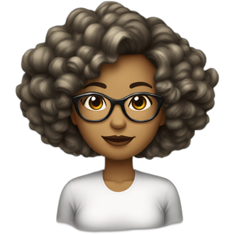 Fille peau blanche cheveux longs ondulés noirs et lunettes de vue emoji