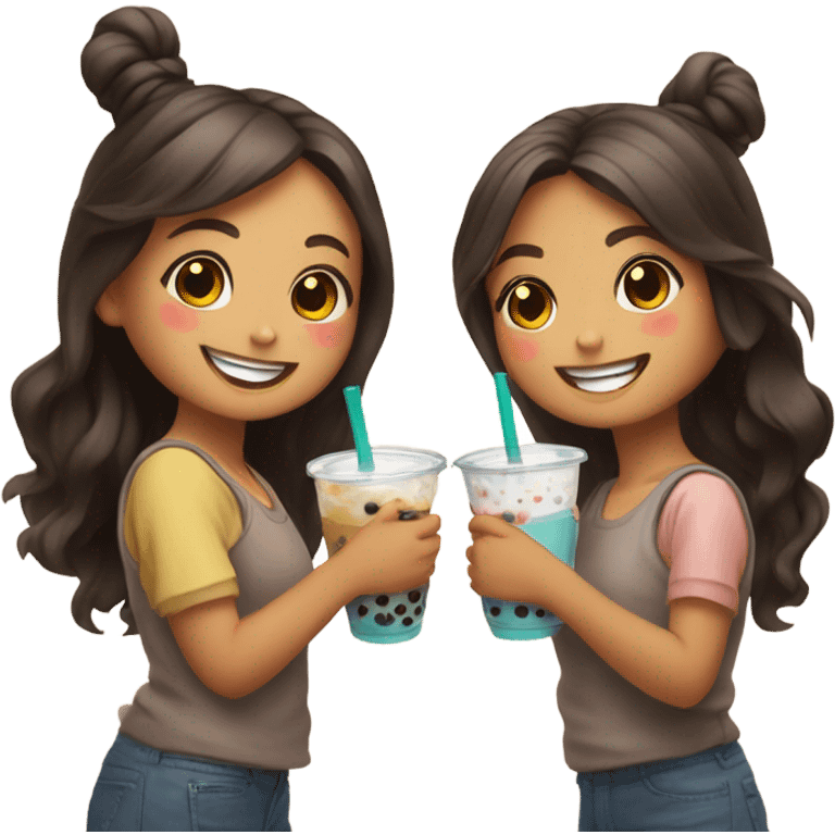 Two girls drinking boba tea emoji