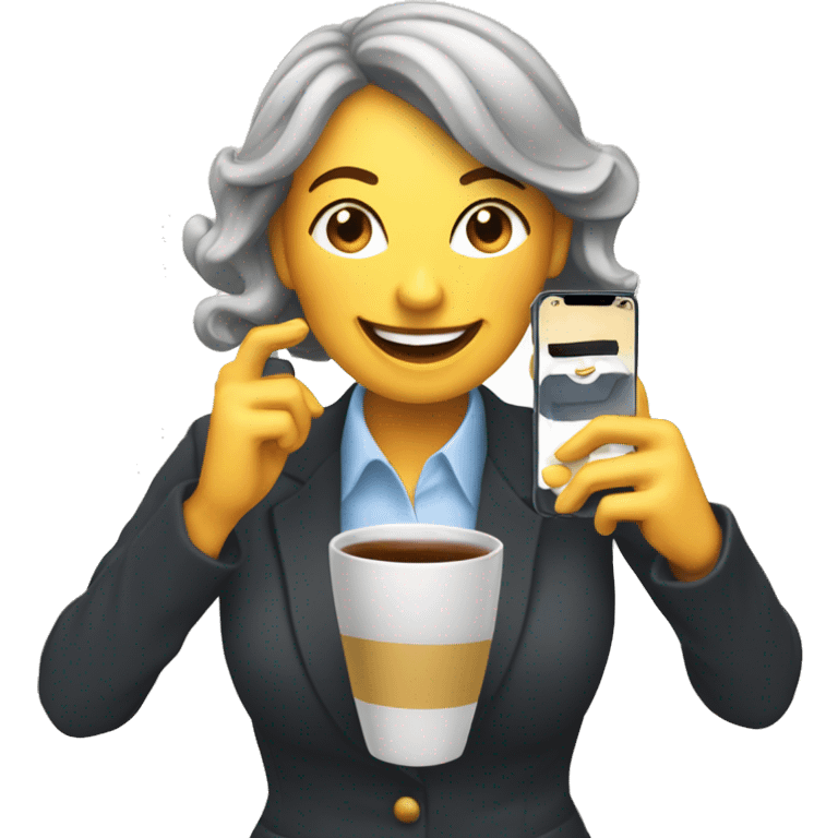 Happy Lady corporate business owner shooting tea photos & videos with her phone emoji