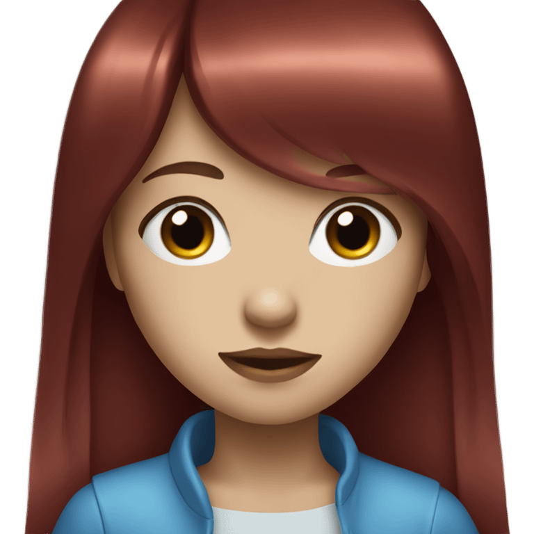 Dark red long hair fringe girl with blue eyes emoji