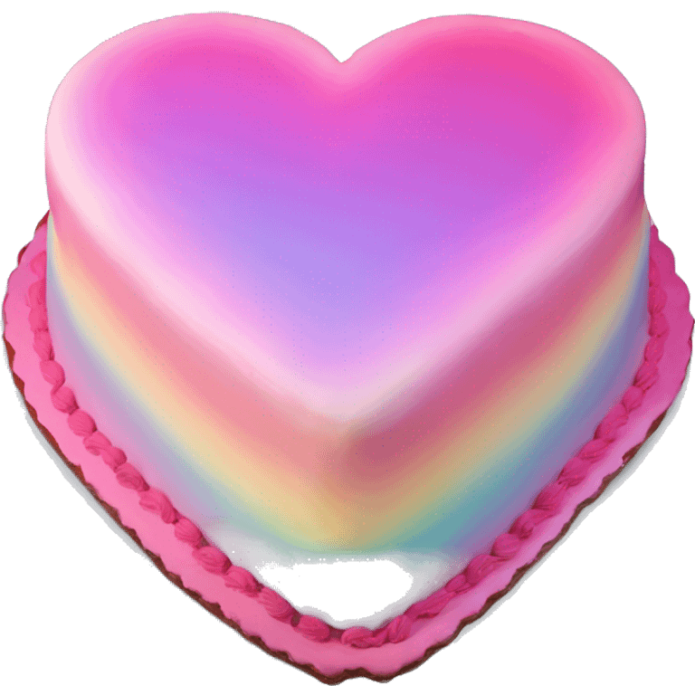 Iridescent gradient hue heart shaped cake with piping emoji