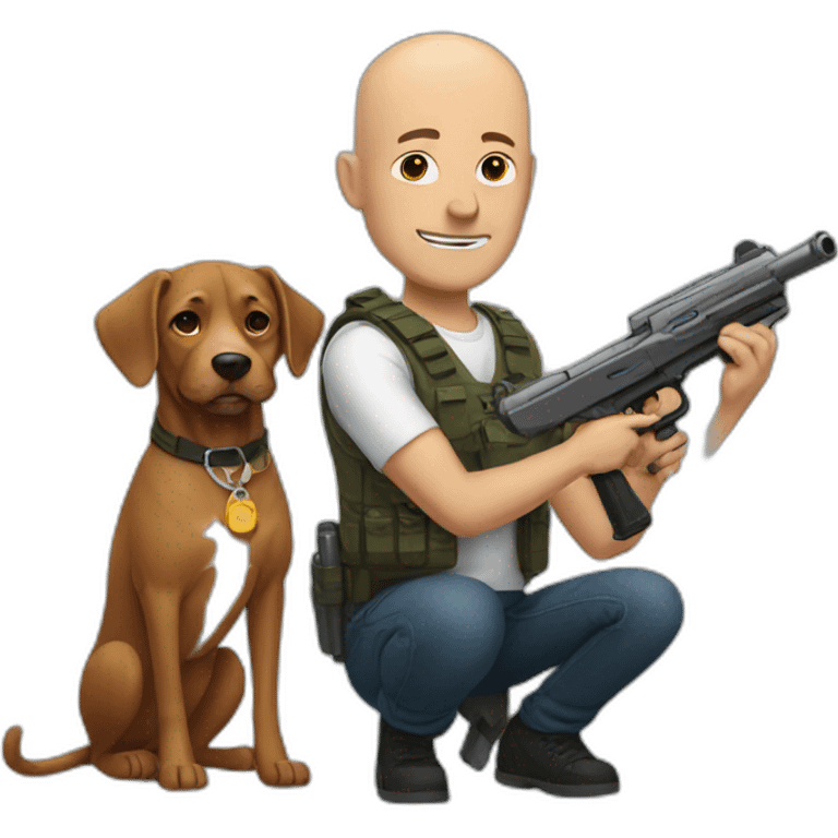 bald man with a gun and a dog emoji