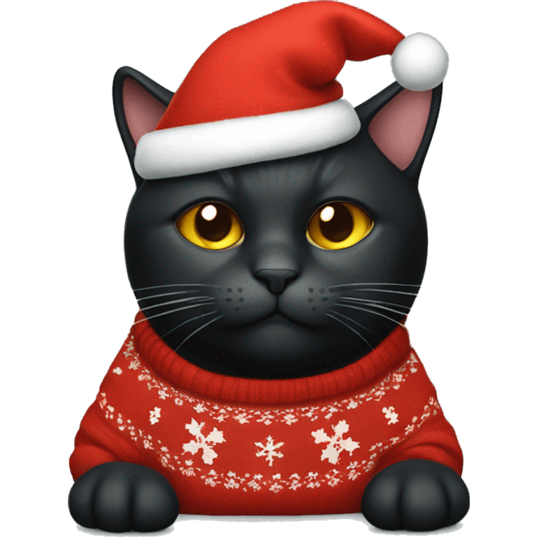 Fat black cat wearing a red christmas sweater emoji