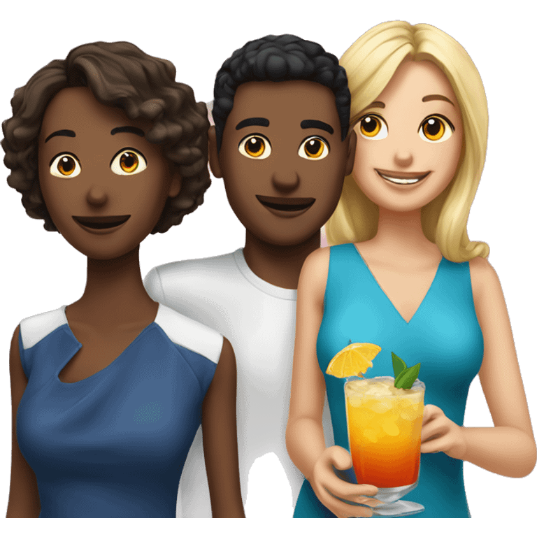 1 boy, 2 girls with cocktails  emoji