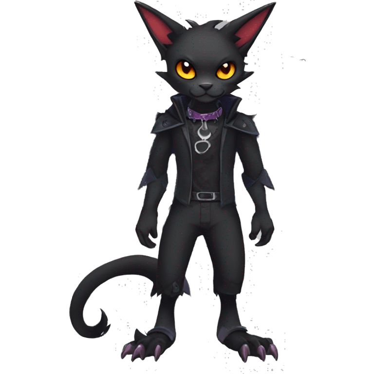  cool edgy anthro dark-themed animal vampiric bat-cat-hybrid Fakemon  with a collar full body emoji