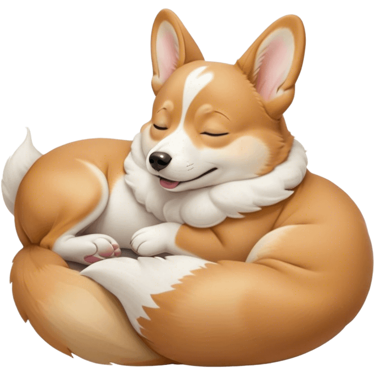 Cinematic Meme-Worthy Chubby Sleeping Corgi Portrait Emoji, Head resting peacefully with a contented smile, showcasing a delightfully chubby build, a luxuriously soft fawn coat with crisp white accents, and those iconic stubby legs, eyes shut in a serene nap, Simplified yet hilariously adorable features, highly detailed, glowing with a soft, drowsy light, high shine, relaxed and utterly lovable, stylized with an air of playful laziness, bright and heartwarming, soft glowing outline, capturing the essence of a comically sleepy Corgi, so meme-worthy it feels like it could instantly become the next viral sensation of adorable slumber! emoji